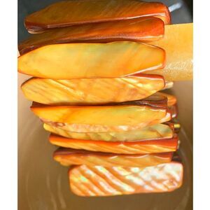 Vintage Hand carved Golden Abalone MOP panel stretch bracelet, Unsigned